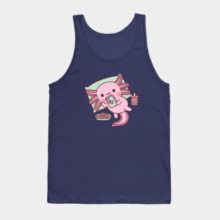 Cute Axolotl Chilling With Handphone Boba Tea And Cookies Tank Top